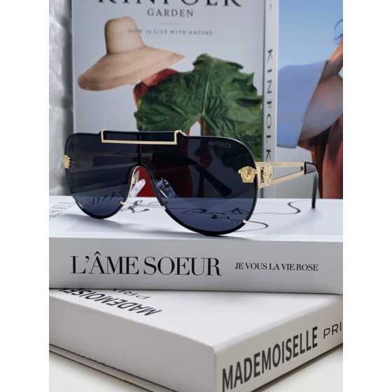 Versace Black Aviator Sunglasses with Gold Medusa Temples